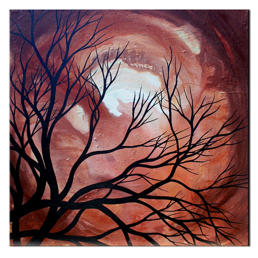 17 tree 20 x 20 Canvas abstract tree silouhette painting rebecca bessette original art