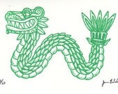 Feathered Serpent Quetzalcoatl Limited Edition Gocco Screenprint
