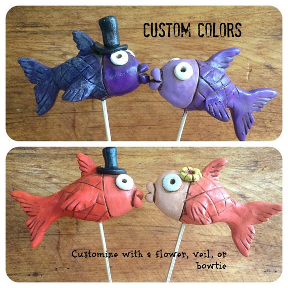 Customize your Kissing Fish in Love Folk Art wedding cake topper