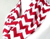 Chevron Infinity Scarves Red, Ready to ship Cotton Infinity Scarf Knit Jersey Zig Zag cowlneck