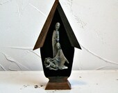 Vintage Italian Nativity. Wood. Pewter. Velvet