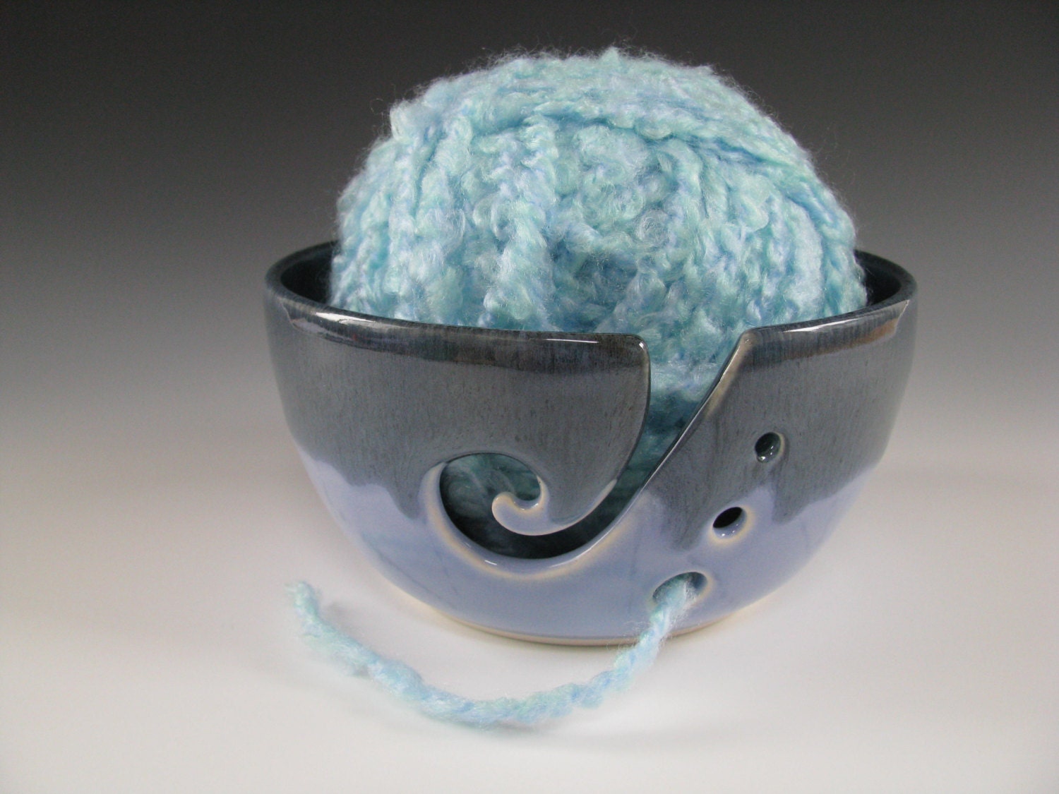 Ceramic Pottery Knitting Bowl / Yarn Bowl in Dark Blue and Periwinkle - READY TO SHIP