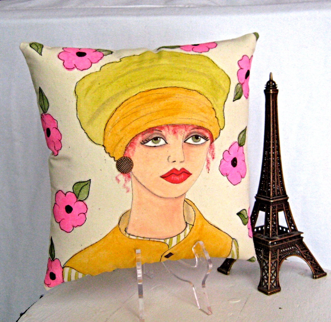 FRENCH WOMAN PILLOW, Hand Painted Decorative Pillow, Fun Quote, Gift For Women, Paris Woman, Paris Pillow