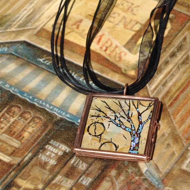 Tree of Life Pendant - Necklace - Painting - Handpainted Jewelry  - Original Dana Marie Wearable Art  - ebsq