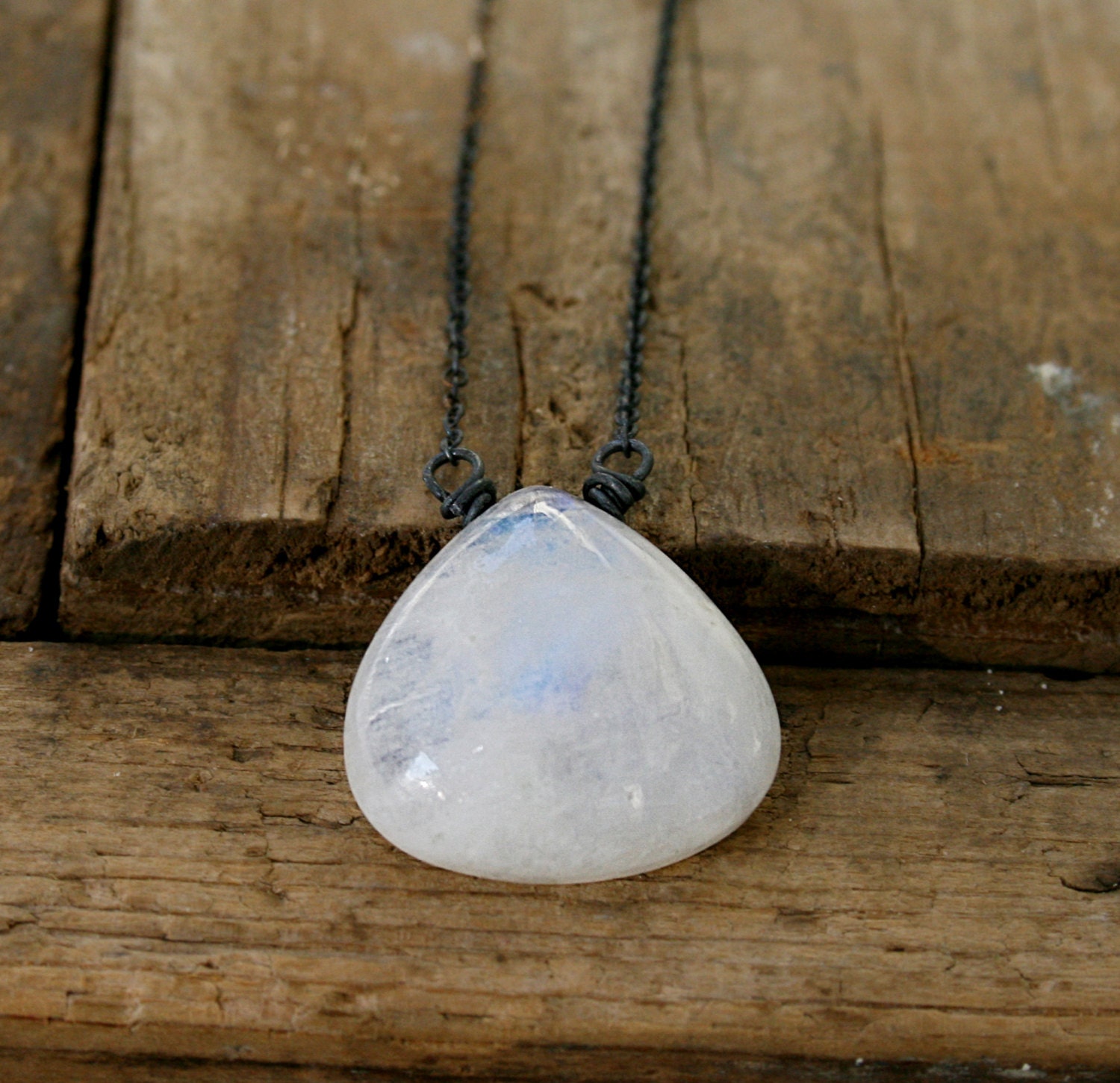 Blue Fire Moonstone Smooth Heart Briolette oxidized sterling silver Necklace seven jewelry