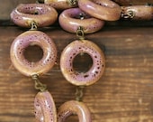 Chunky Ceramic round donut beads wire wrapped large brass linked chain. long, chunky, statement  necklace Seven jewelry