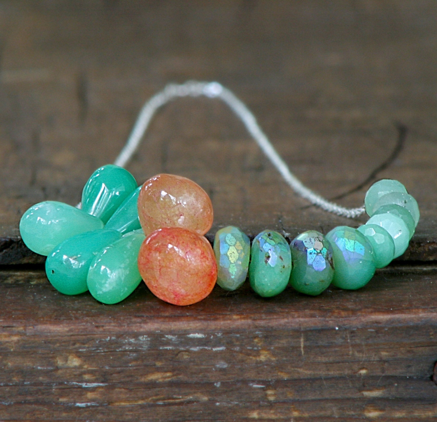 AB Chrysoprase soft apple green fruit punch quartz sterling silver necklace Seven jewelry