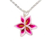 Lily Necklace Jewelry- Pink Flower Pendant, Stargazer Lily - strandedtreasures