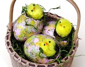 Spring Easter Chick Eggs Set Painted Egg Gourds Yellow Pink Green Decorations Ornaments