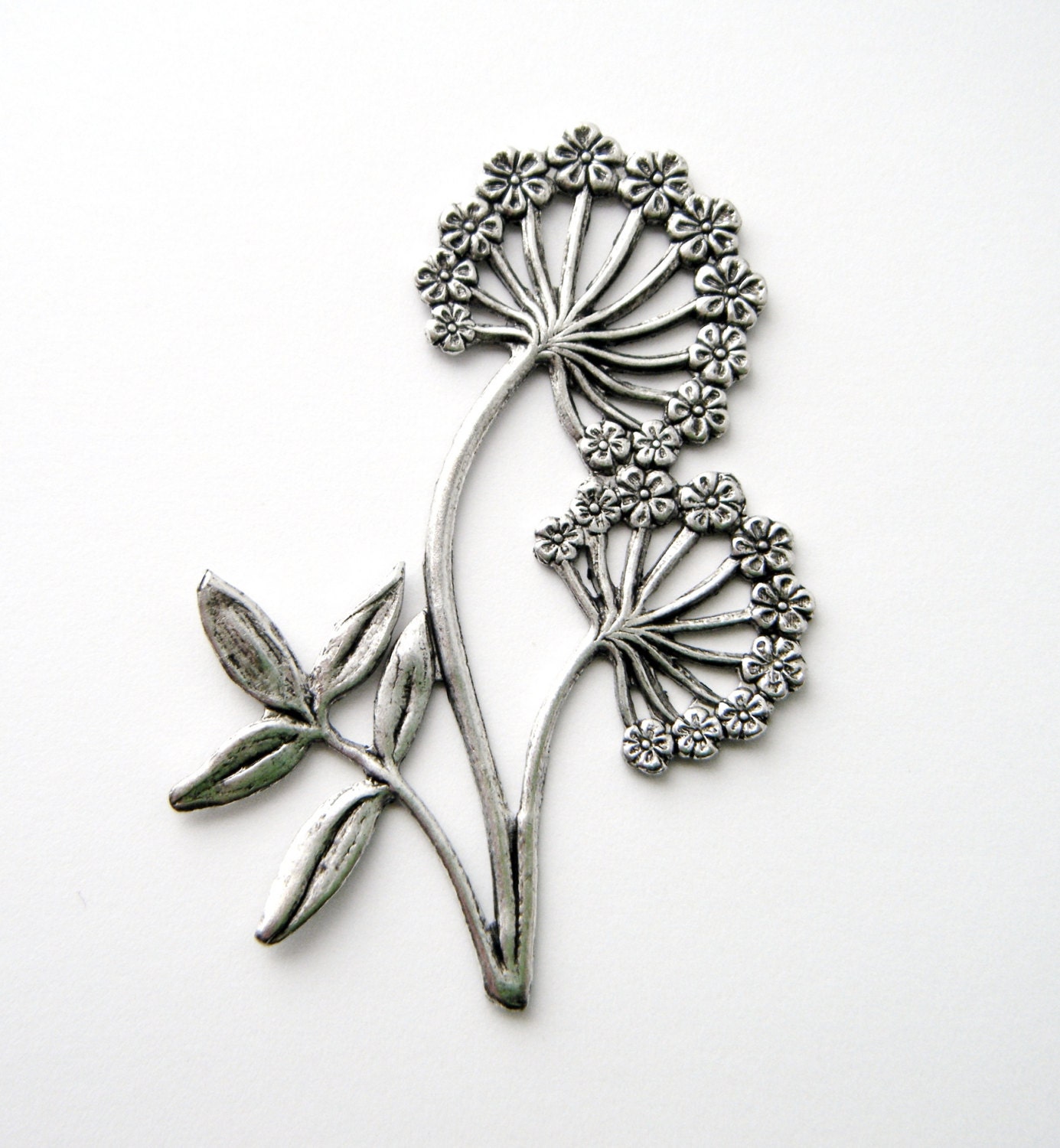 1 - Dandelion Ornament Silver Ox Brass - Jewelry Findings - Stamping (C-13)