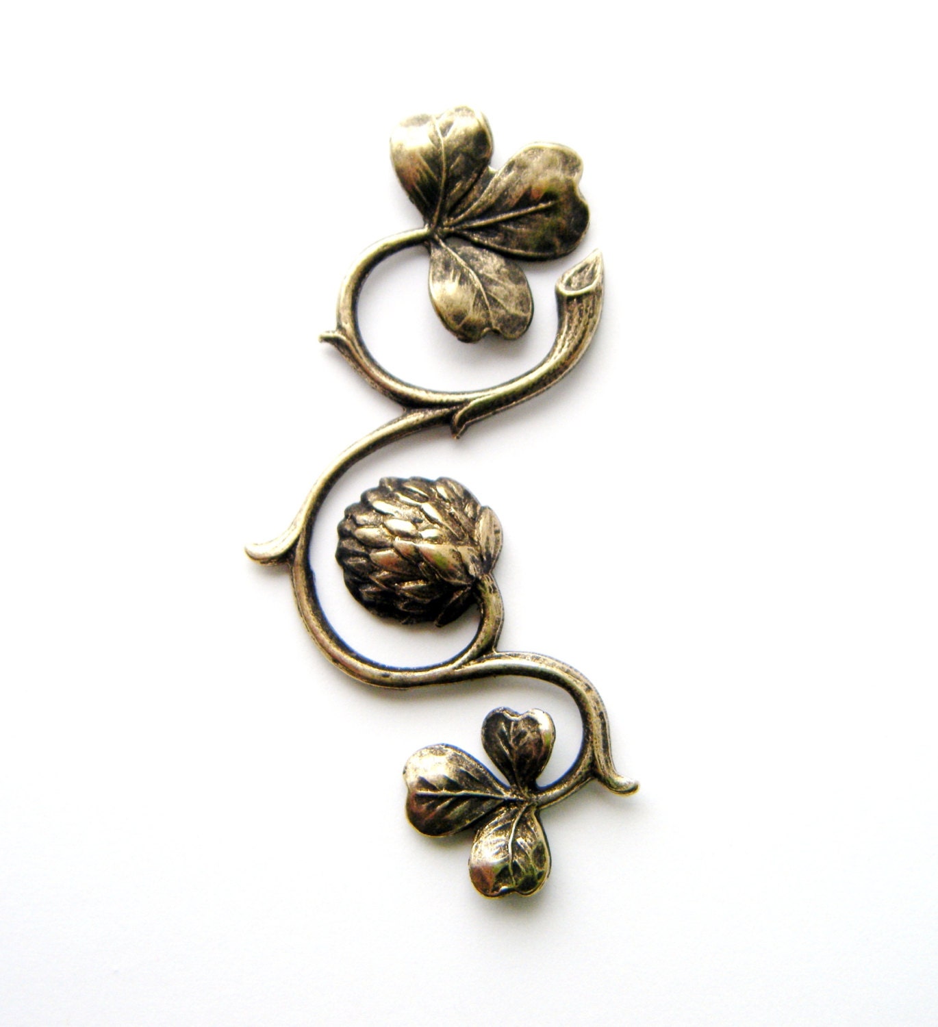 1 - Thistle Branch Ornament Antique Ox Brass - Jewelry Findings - Stamping (C-13)