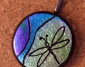 Dragonfly Dichroic Pendant Etched Pendant Glass Jewelry Fused Glass Pendant