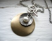 Pearl Necklace, Pearl Metalwork Necklace, Handmade Metalwork Pearl Charm Necklace, White Pearl Jewelry, FREE Shipping