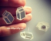MILK Engraved silver mirror stud earrings laser cut