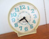 Tick Tock... Vintage Turquoise Blue Working Westclox Alarm  Clock Glow In Dark