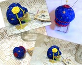Pincushion Ring Recycled Bottle Cap Pin Sharpening Blue with Stars Red Button or Yellow Rose with Butterflies