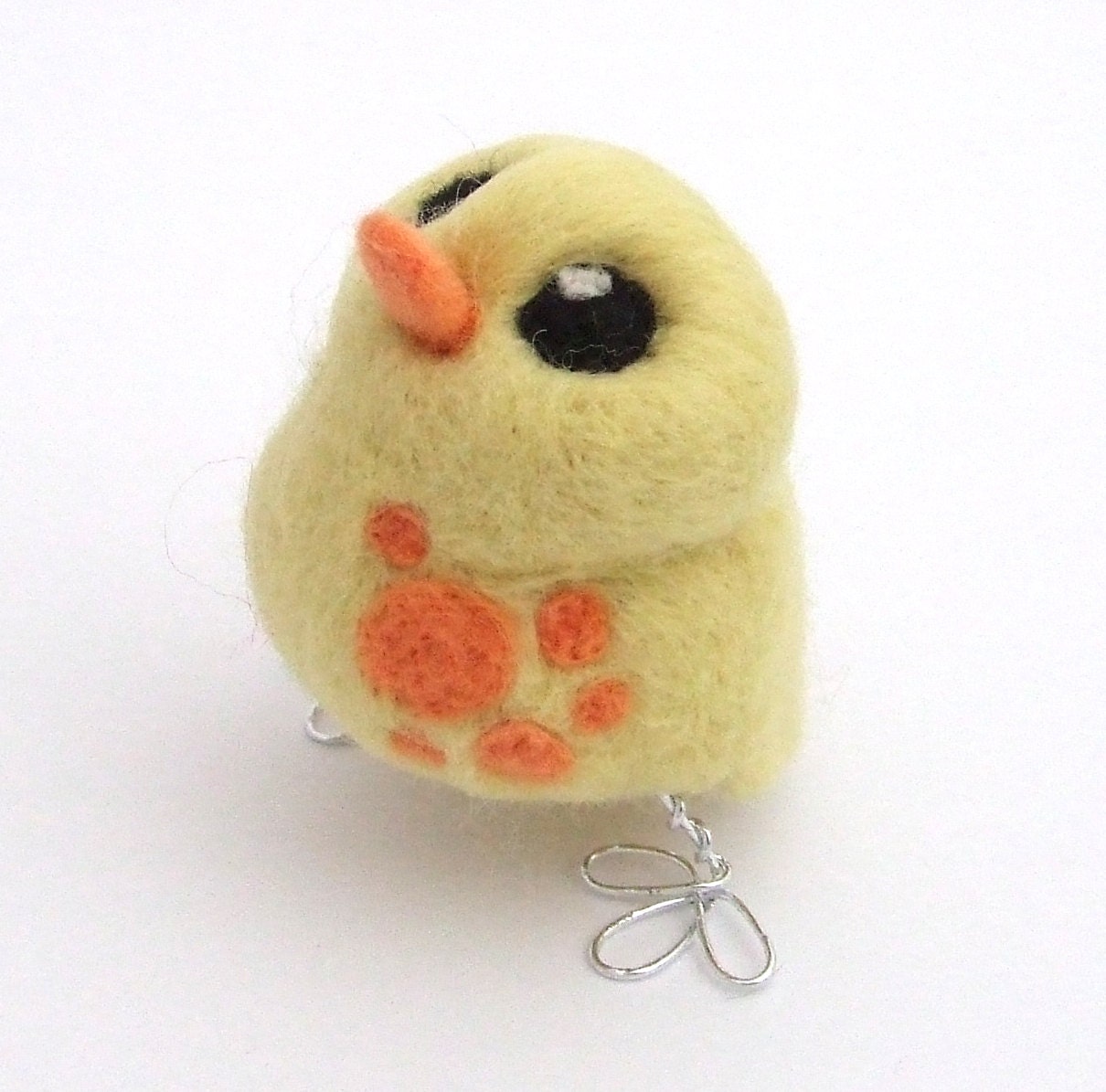 Needlefelted Bird Yellow and Orange Spotted Tweet