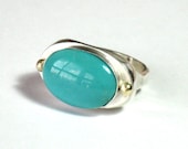 Turquoise  Silver  Gold Ring -Oval Gemstone Sterling Ring