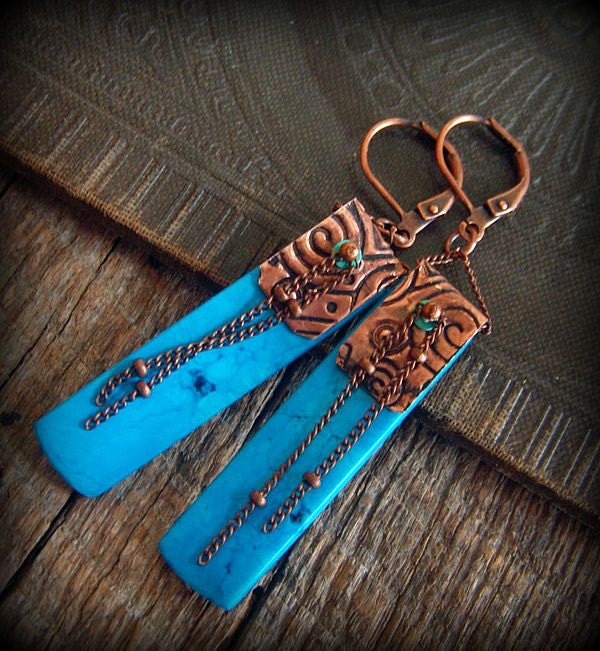 Howlite and Copper Bail Beaded Earrings