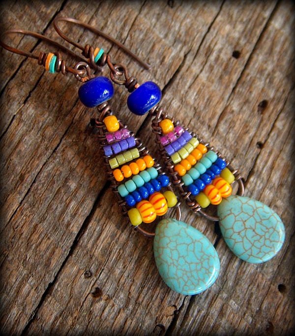 Howlite and Weaved Glass Beaded Earrings