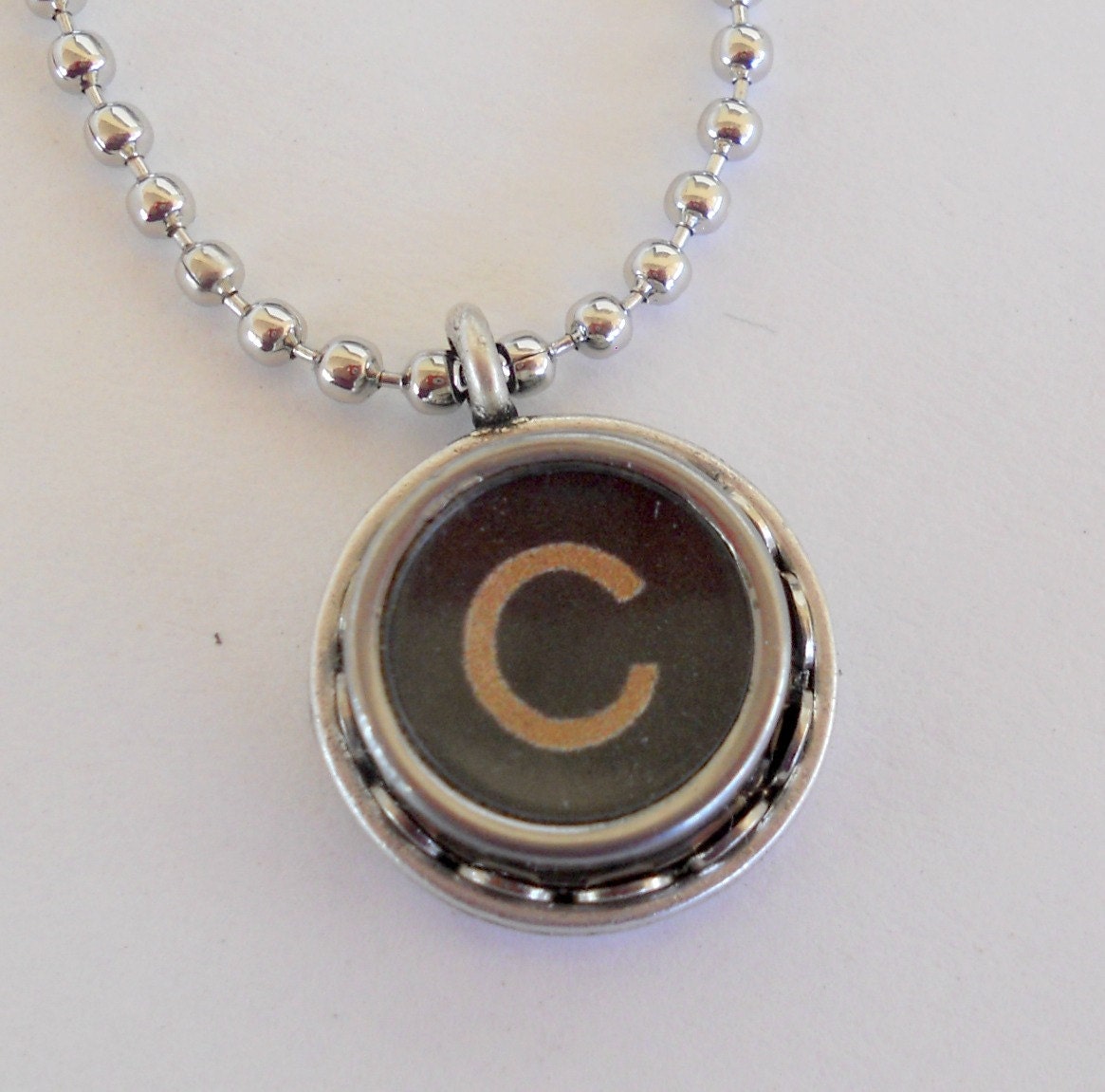Recycled jewelry, Initial Necklace, Typewriter Key Necklace, the letter C,  Vintage, Initial Jewelry,  All Letters Available