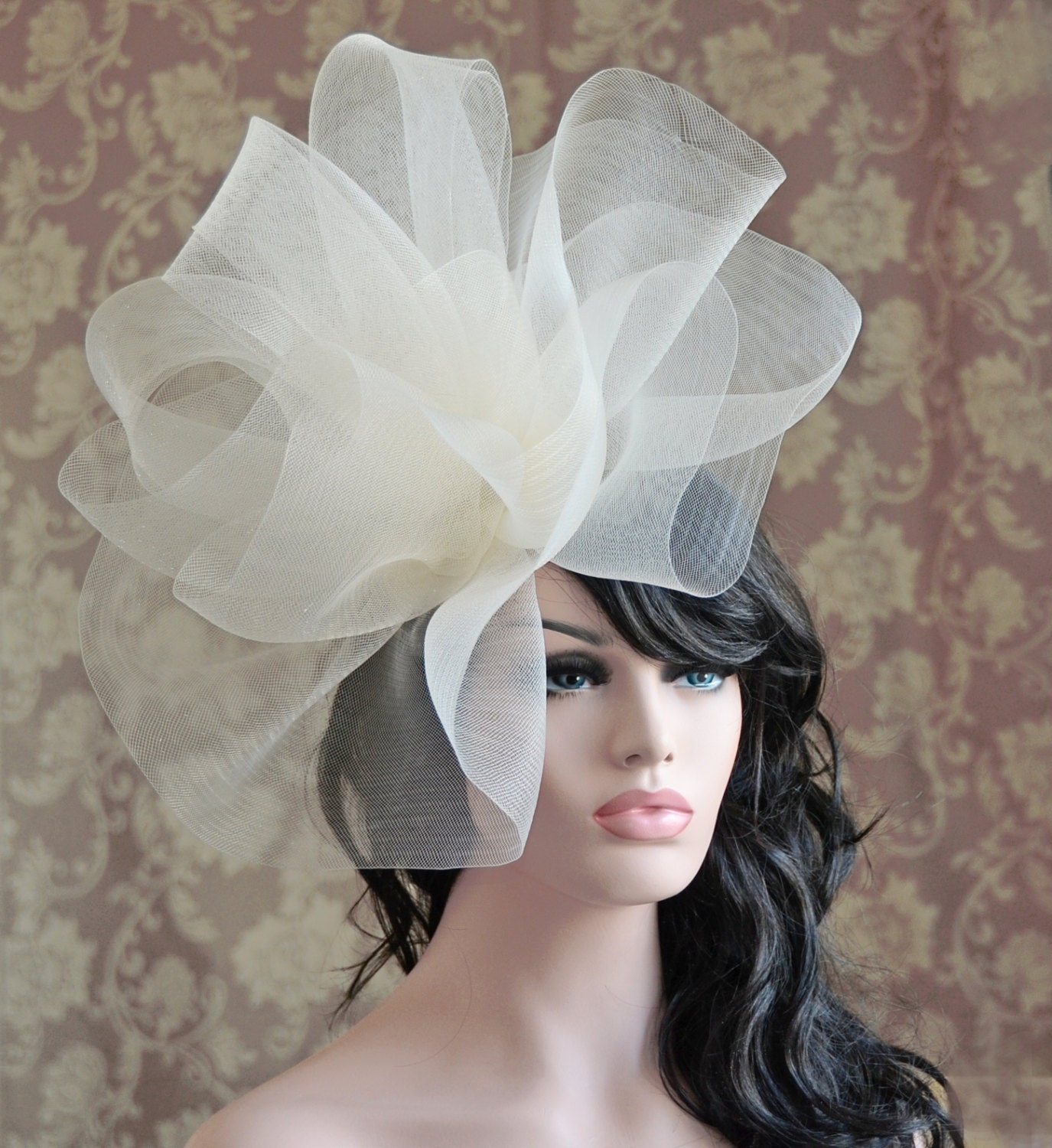 Bridal Fascinator Oversized Ivory Off White Crinoline Cocktail Hat Show Stopper Headpiece Weddings Bridal Wedding Head Dress Free Shipping