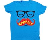 YOUTH / Brooklyn Mustache - Kids Neon Blue Toddler T-shirt Boy Girl Children Tee Shirt Cute Beard Hipster Geek Funny New York NY NYC Tshirt