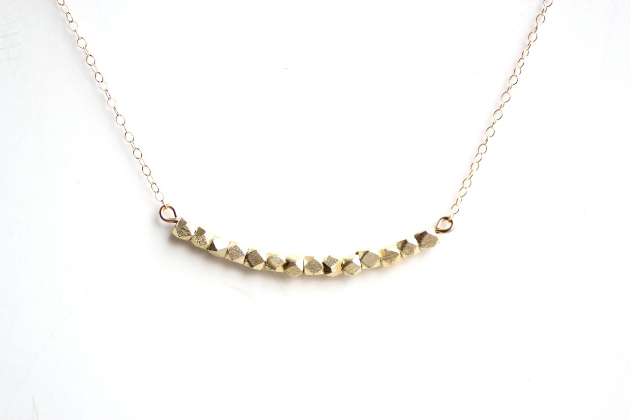 Minimalist Gold Faceted Bead Necklace - 14k Gold Filled Chain