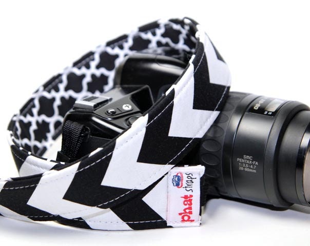 Camera Strap - Custom Camera Strap for DSLR - Reversible Strap - Lattice Chevy Black