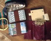 VINTAGE...travel set: playing cards, key holder, leather wallet, luggage belt, gifts for him