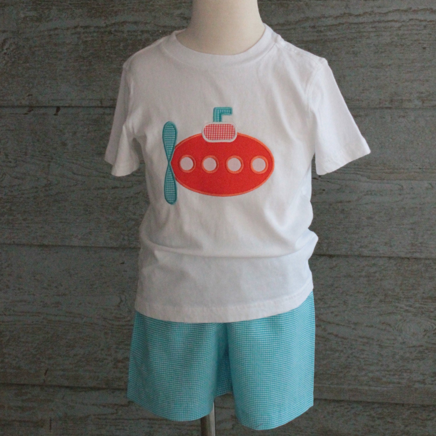Orange submarine tee shirt and gingham short set