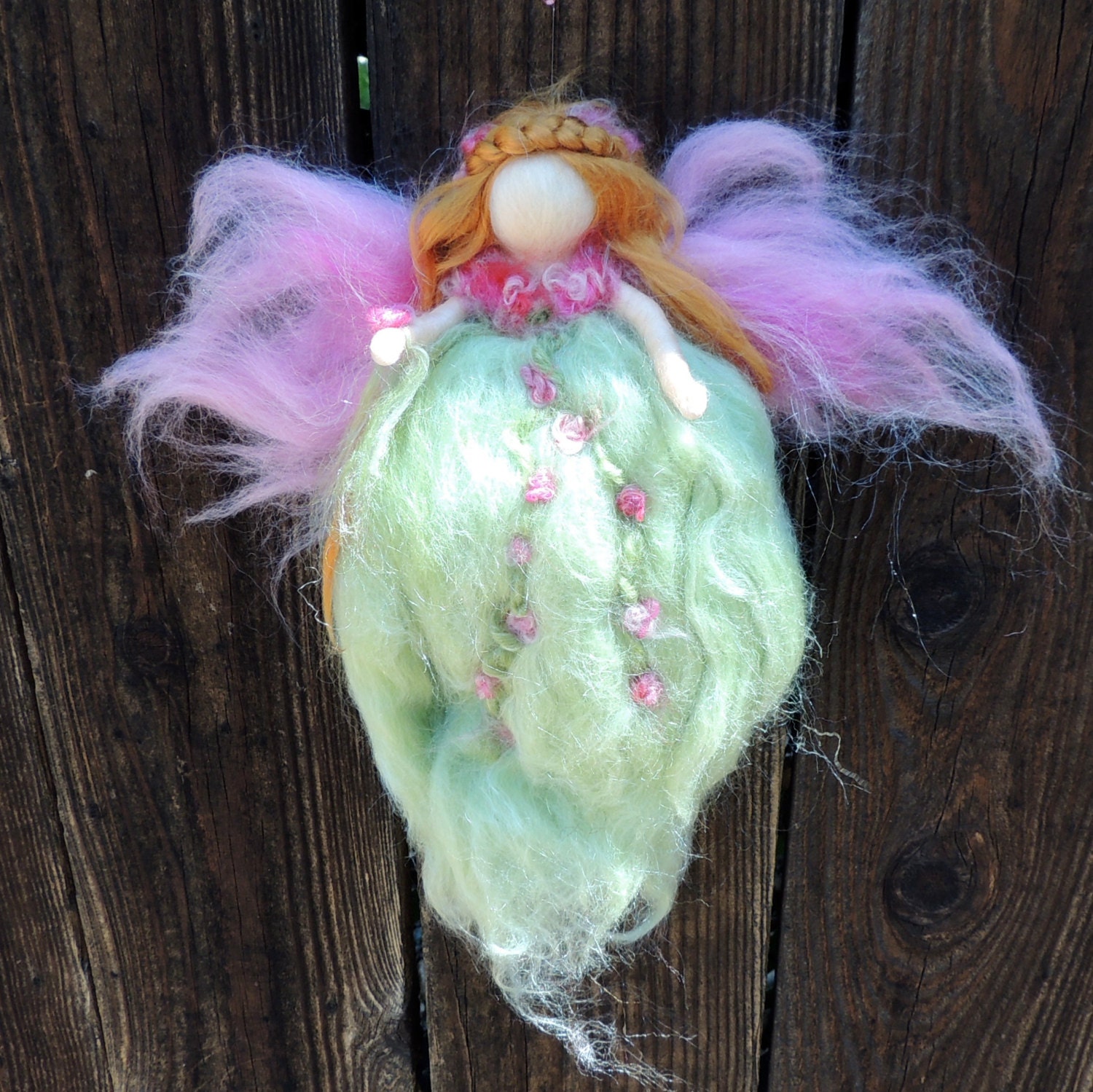 Spring Green Garden Fairy-  Needle felted wool fairy angel Waldorf inspired creation by Rebecca Varon aka Nushkie