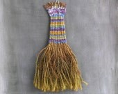 rustic wall decor  - handmade whisk  broom - stripe blue gray yellow