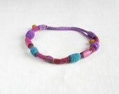 Textile necklace  -  fiber art necklace  -  fiber choker -  red purple teal