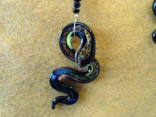 Dichroic Glass Snake Suncatcher, Rear View Mirror Ornament Sparkling Crystal Beads SC 83