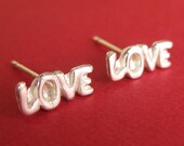 Love Stud Earrings, Sterling Silver Love Earrings