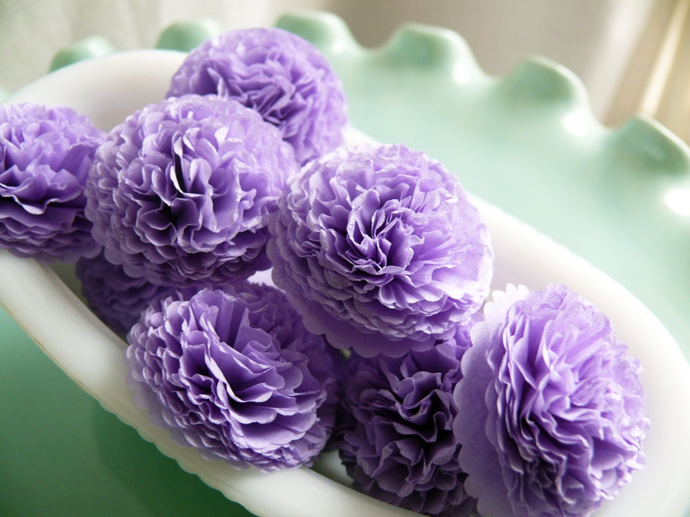 Button Mums Tissue Paper Flowers Iris Purple Wedding, Bridal Shower, Baby Shower Decor