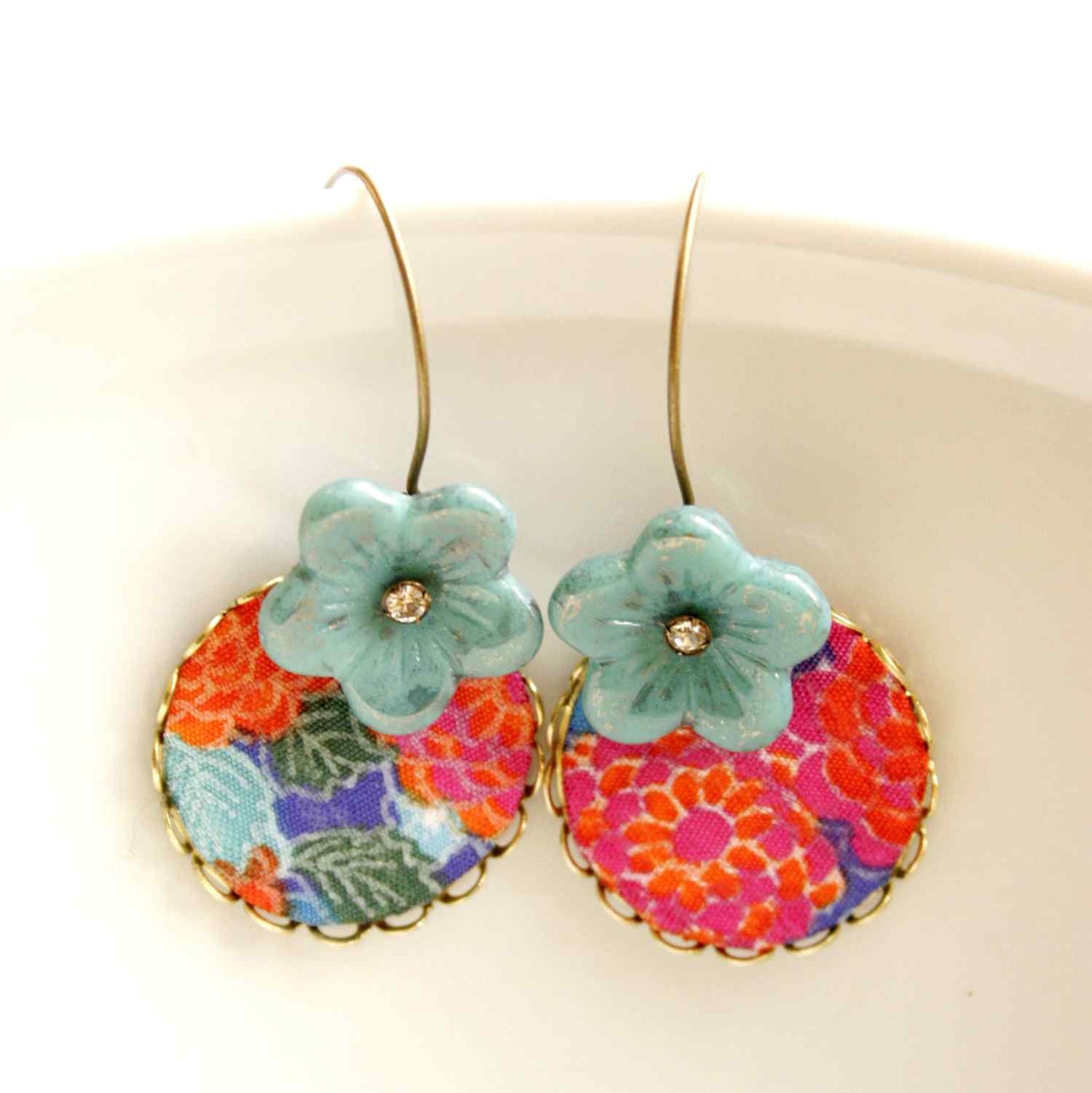 Dangling Earrings in Orange and Turquoise - India