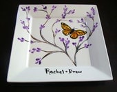 Monarch Butterfly and Lilacs Platter Personalized Hand Painted