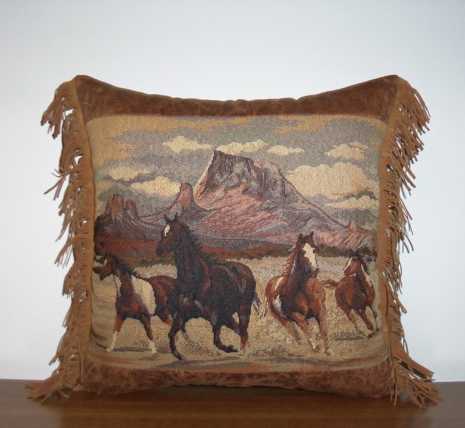 Western Pillow Horses Stallions Mustangs Cowboy Tapestry Ranch Lodge