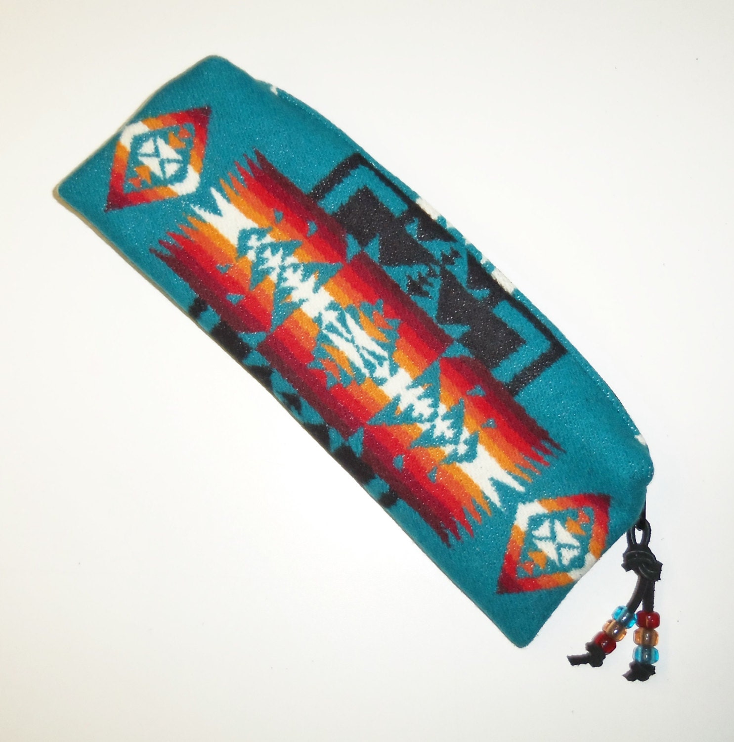 Pencil Case Zippered Pouch Accessory Organizer Turquoise Chief Joseph Wool