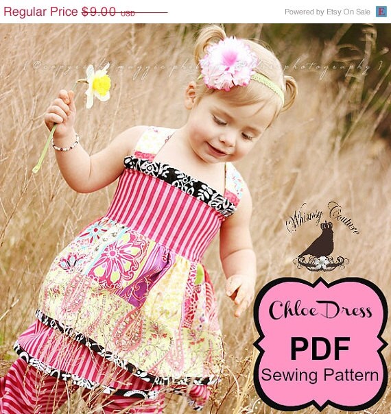 On Sale 2.50 Off Whimsy Couture Sewing Pattern Tutorial ebook -- Chloe Dress --12m through 12 girls PDF INSTANT