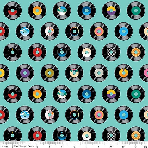 By the Yard Riley Blake GEEKLY RECORDS Teal C515-03 Fabric