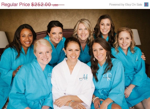 On Sale till May24th Bridesmaid Robes Set of 8 personalized waffle weaved robes...