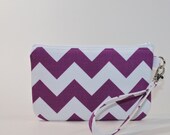 Wristlet / Padded Zipper Pouch - Chevron Stripes in Purple