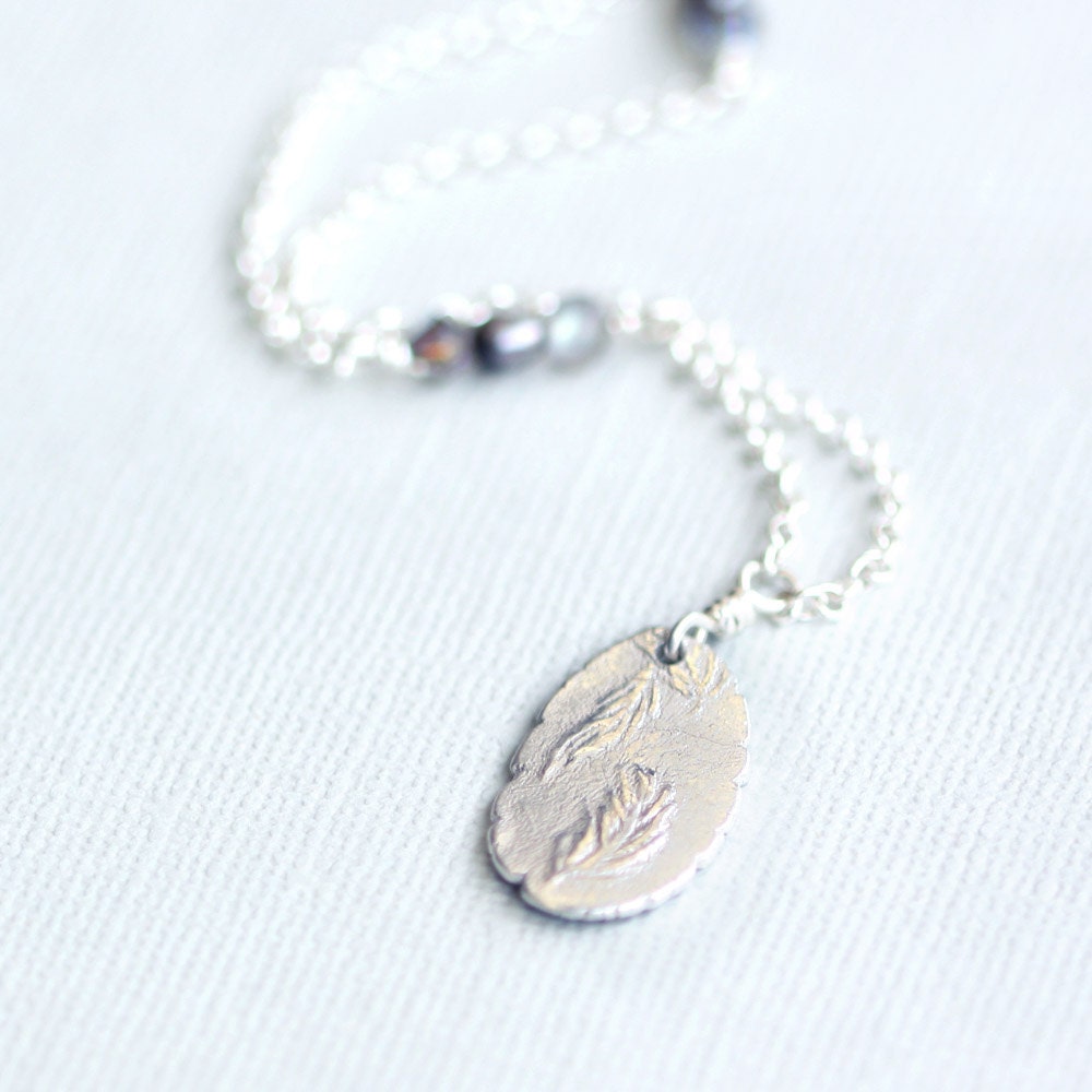 silver feather necklace, fine silver pendant, sterling silver, drift