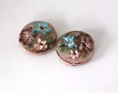 Polymer Clay Beads, Brown and Turquoise Flower Beads Pair 977