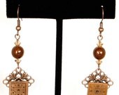Steampunk Antiqued Copper Ornate Earrings with Vintage Watch Faces and Topaz Swarovski Crystal Beads by Velvet Mechanism