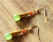 Summer Sale 10% Off Gold Pyramid Earrings with Peridot and Carnelian Gemstones