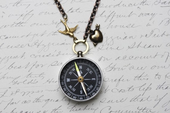 Never  Lost Compass Necklace Working Compass Necklace Jewelry Steampunk Sparrow Charm Necklace